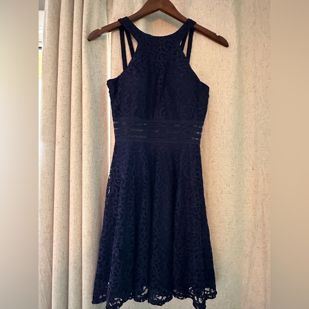 City Studio Navy Backless Lace Dress